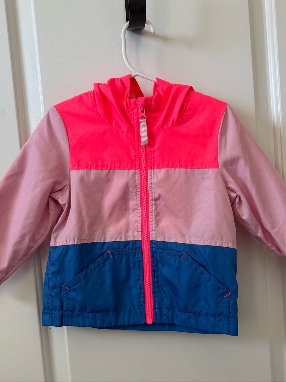 Cat & Jack Girl’s 2T Jacket Hooded Windbreaker Colorblock Pink & Blue - Picture 3 of 7